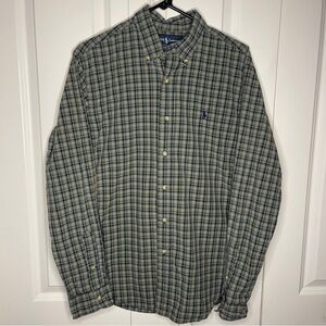 Polo Ralph Lauren Green Blue Plaid Size Medium Button Down Classic Fit Cotton